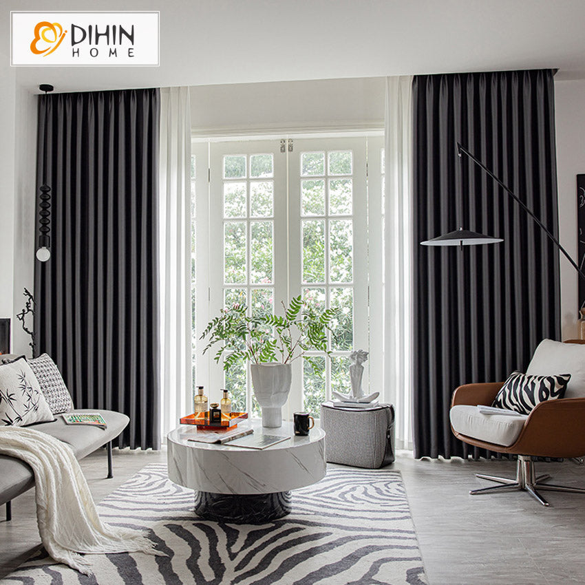 DIHINHOME Home Textile Modern Curtain DIHIN HOME Modern Solid Black Color,Blackout Grommet Window Curtain for Living Room,52x63-inch,1 Panel