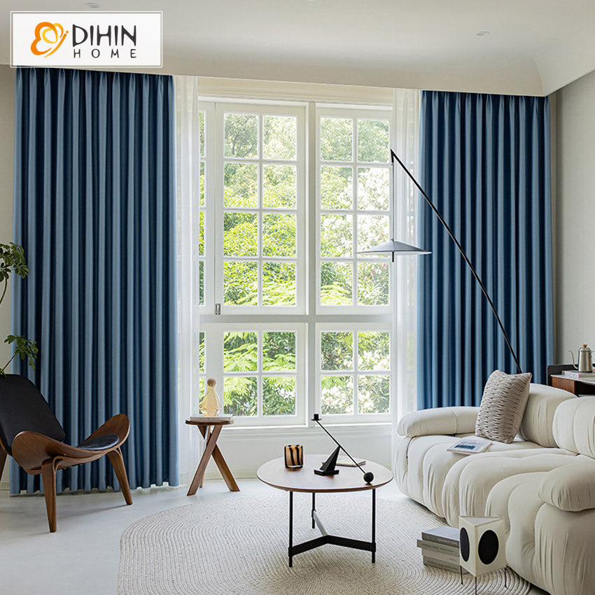 DIHINHOME Home Textile Modern Curtain DIHIN HOME Modern Solid Blue Color,Blackout Grommet Window Curtain for Living Room,52x63-inch,1 Panel