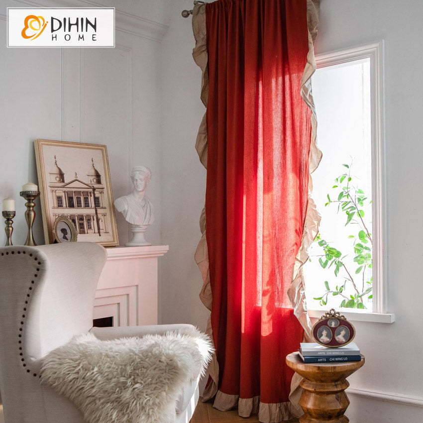 DIHINHOME Home Textile Modern Curtain DIHIN HOME Modern Solid Red Color Painting Printed,Blackout Grommet Window Curtain for Living Room ,52x63-inch,1 Panel