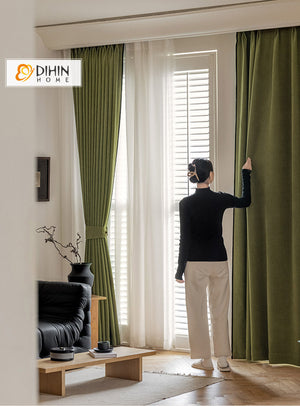 DIHINHOME Home Textile Modern Curtain DIHIN HOME Modern Thickness Green Fabric With Black Edge,Blackout Grommet Window Curtain for Living Room,52x63-inch,1 Panel