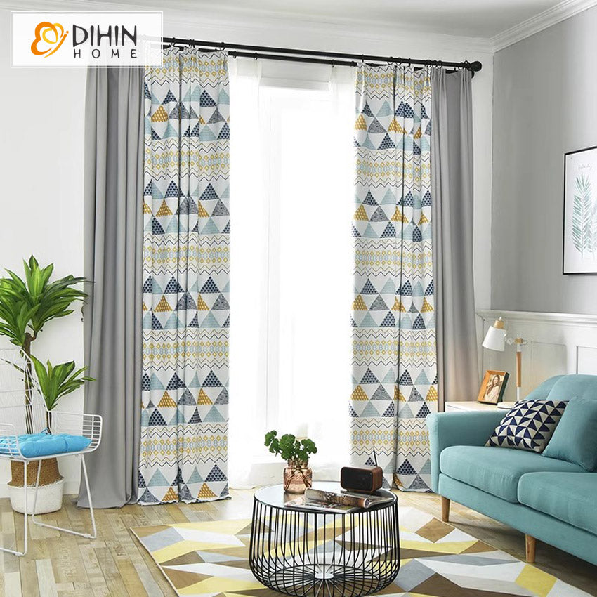 DIHINHOME Home Textile Modern Curtain DIHIN HOME Modern Triangle Geometric Printed,Grommet Window Curtain for Living Room,Customzied Curtains