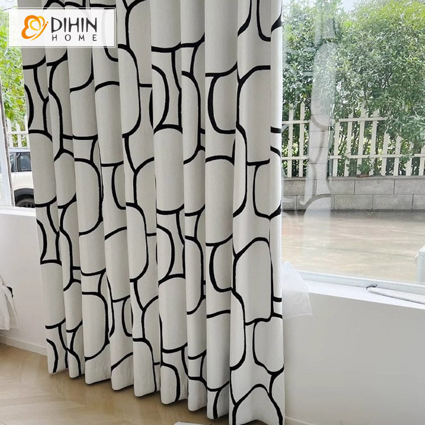 DIHINHOME Home Textile Modern Curtain DIHIN HOME Neat Abstract Geometric Printed,Blackout Grommet Window Curtain for Living Room ,52x63-inch,1 Panel