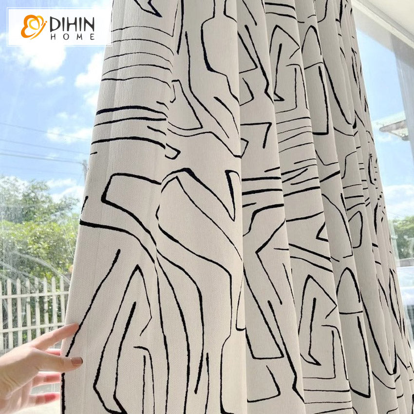 DIHINHOME Home Textile Modern Curtain DIHIN HOME Neat Abstract Geometric Printed,Blackout Grommet Window Curtain for Living Room ,52x63-inch,1 Panel