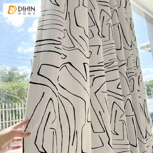 DIHINHOME Home Textile Modern Curtain DIHIN HOME Neat Abstract Geometric Printed,Blackout Grommet Window Curtain for Living Room ,52x63-inch,1 Panel