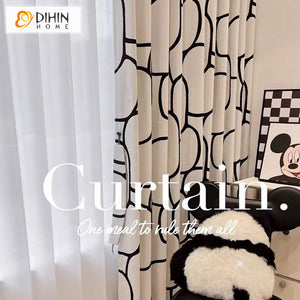 DIHINHOME Home Textile Modern Curtain DIHIN HOME Neat Abstract Geometric Printed,Blackout Grommet Window Curtain for Living Room ,52x63-inch,1 Panel