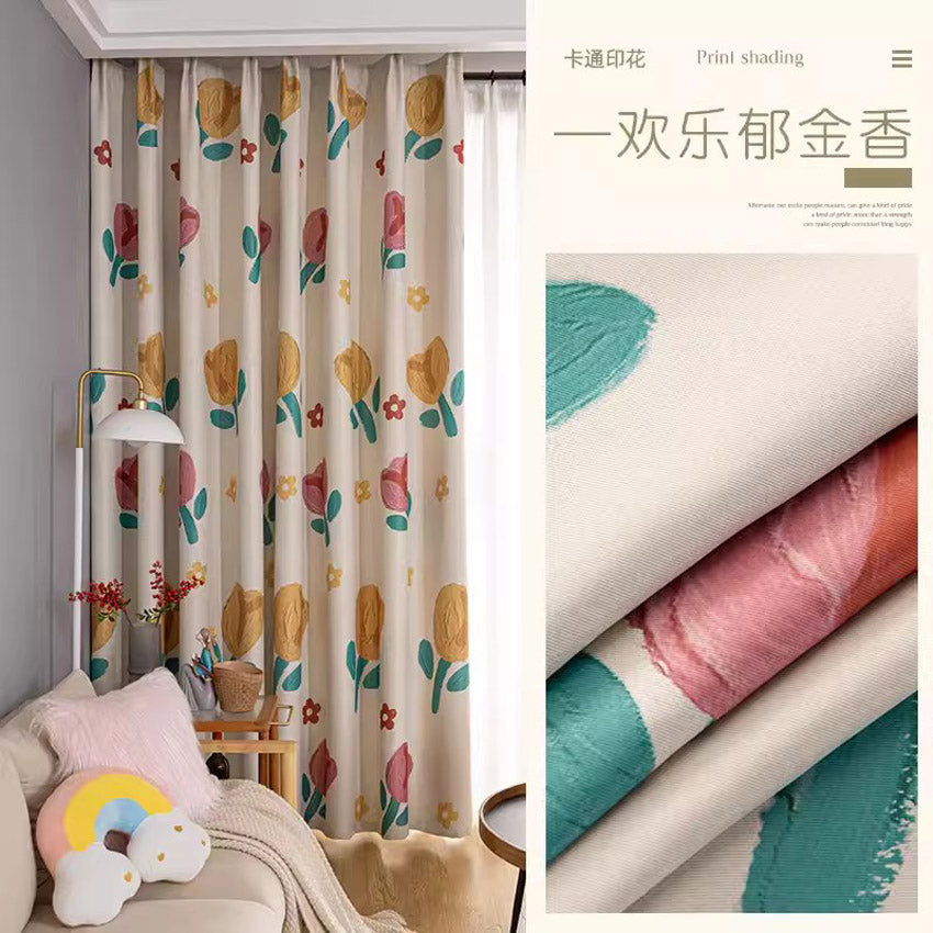DIHINHOME Home Textile Modern Curtain DIHIN HOME Pastoral Printed,Blackout Grommet Window Curtain for Living Room,P005