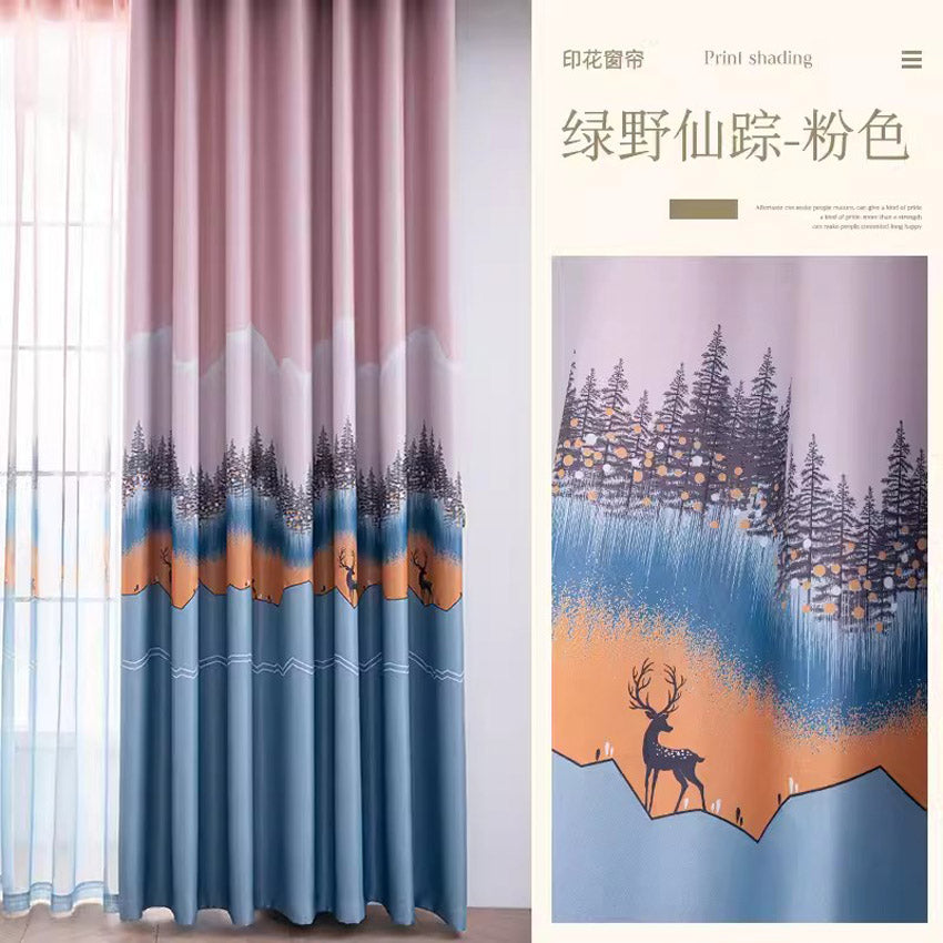 DIHINHOME Home Textile Modern Curtain DIHIN HOME Pastoral Printed,Blackout Grommet Window Curtain for Living Room,P024