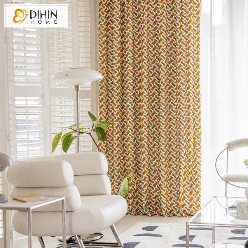 DIHINHOME Home Textile Modern Curtain DIHIN HOME Retro Abstract Pattern Printed,Blackout Grommet Window Curtain for Living Room ,52x63-inch,1 Panel