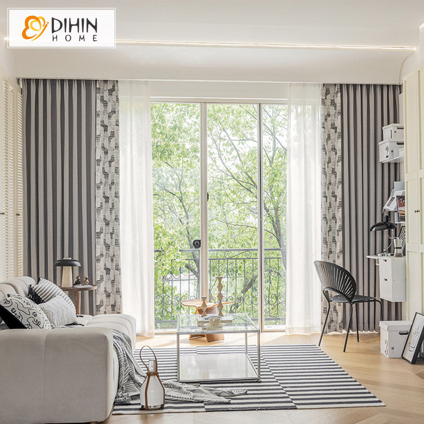 DIHINHOME Home Textile Modern Curtain DIHIN HOME Retro Modern Geometric Jacquard,Blackout Grommet Window Curtain for Living Room,52x63-inch,1 Panel