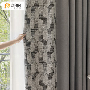 DIHINHOME Home Textile Modern Curtain DIHIN HOME Retro Modern Geometric Jacquard,Blackout Grommet Window Curtain for Living Room,52x63-inch,1 Panel