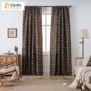 DIHINHOME Home Textile Modern Curtain DIHIN HOME Small Wild Flowers Painting Printed,Blackout Grommet Window Curtain for Living Room ,52x63-inch,1 Panel