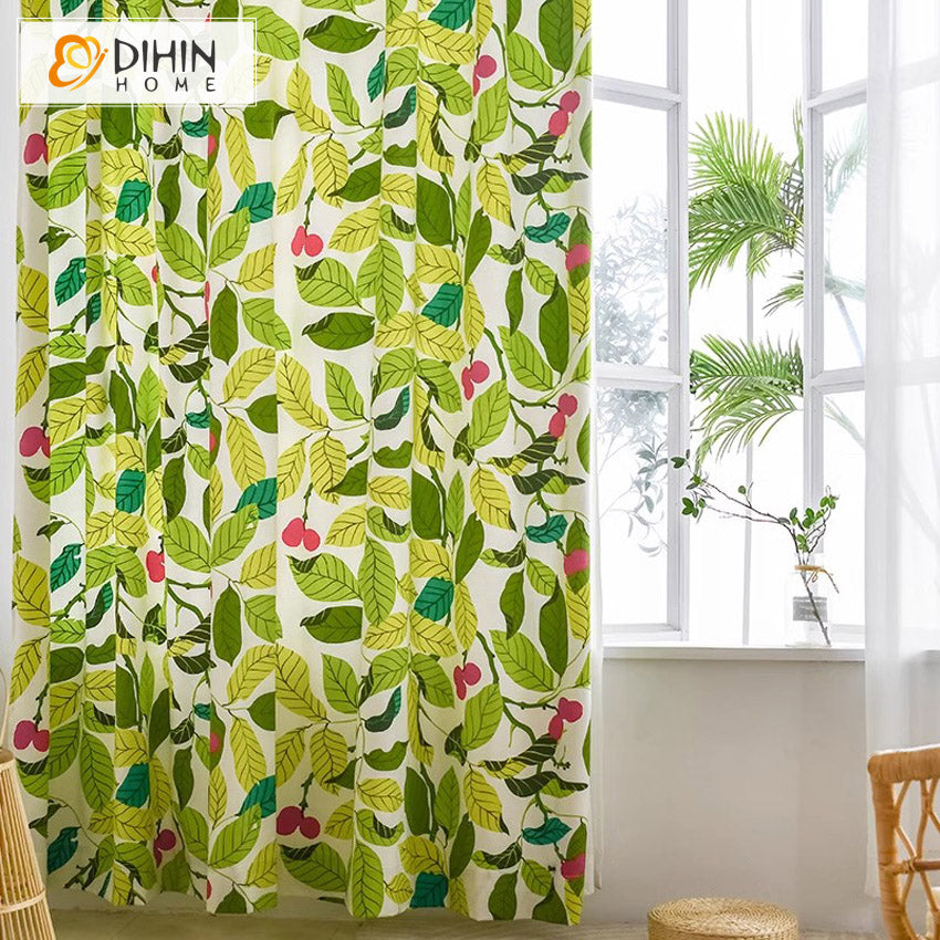 DIHINHOME Home Textile Pastoral Curtain Copy of DIHIN HOME Pastoral Flowers Printed,Half Blackout Grommet Window Curtain for Living Room ,52x63-inch,1 Panel