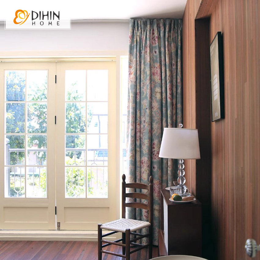 DIHINHOME Home Textile Pastoral Curtain DIHIN HOME American Pastoral Flowers Printed,Grommet Window Curtain for Living Room,Customzied Curtains