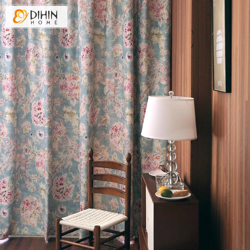 DIHINHOME Home Textile Pastoral Curtain DIHIN HOME American Pastoral Flowers Printed,Grommet Window Curtain for Living Room,Customzied Curtains