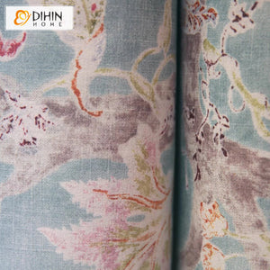 DIHINHOME Home Textile Pastoral Curtain DIHIN HOME American Pastoral Flowers Printed,Grommet Window Curtain for Living Room,Customzied Curtains