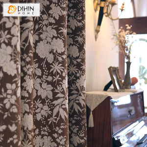 DIHINHOME Home Textile Pastoral Curtain DIHIN HOME American Pastoral Leaves Jacquard,Grommet Window Curtain for Living Room,Customzied Curtains