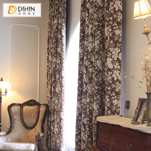 DIHINHOME Home Textile Pastoral Curtain DIHIN HOME American Pastoral Leaves Jacquard,Grommet Window Curtain for Living Room,Customzied Curtains