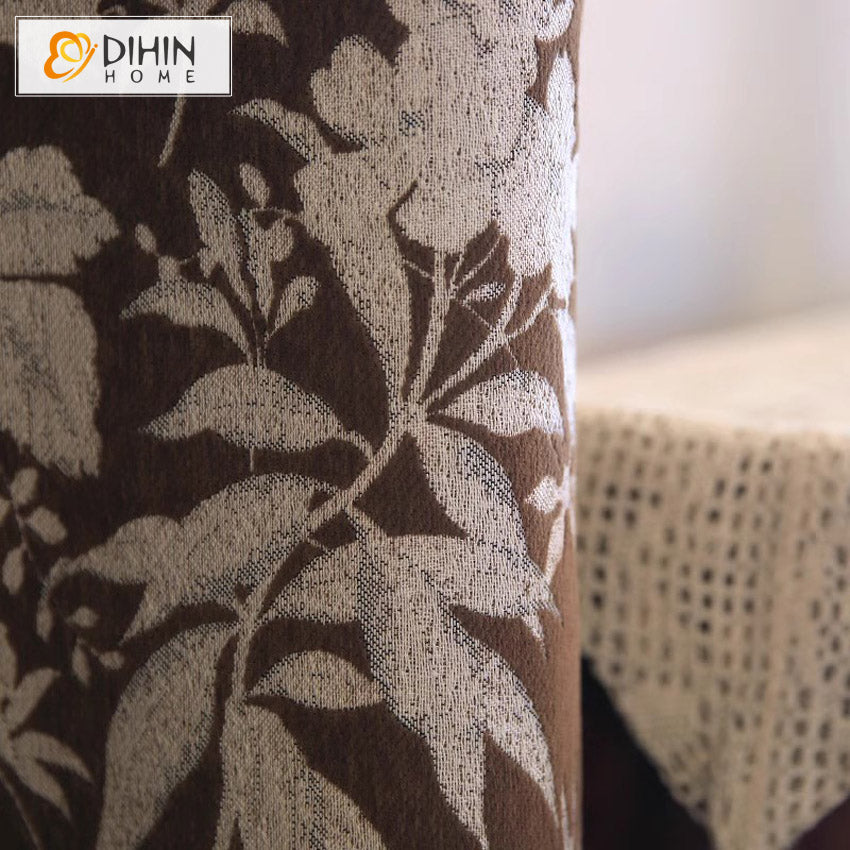 DIHINHOME Home Textile Pastoral Curtain DIHIN HOME American Pastoral Leaves Jacquard,Grommet Window Curtain for Living Room,Customzied Curtains