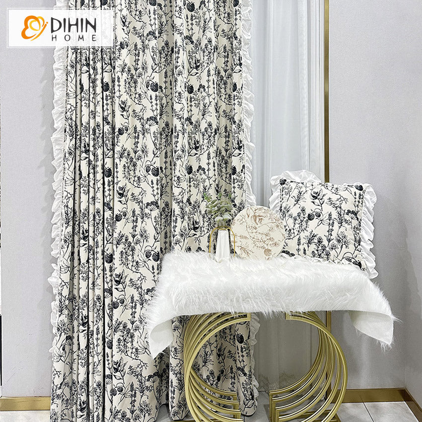 DIHINHOME Home Textile Pastoral Curtain DIHIN HOME American Retro Luxury Printed,Grommet Window Curtain for Living Room,52x63-inch,1 Panel