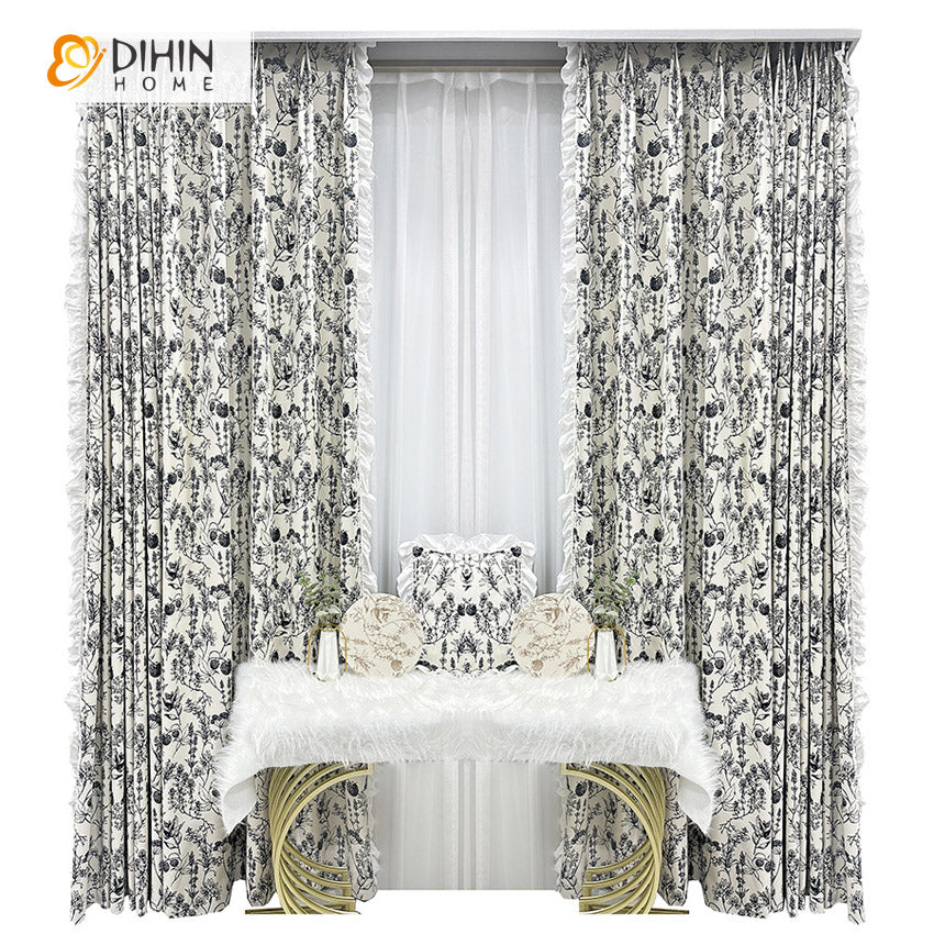 DIHINHOME Home Textile Pastoral Curtain DIHIN HOME American Retro Luxury Printed,Grommet Window Curtain for Living Room,52x63-inch,1 Panel