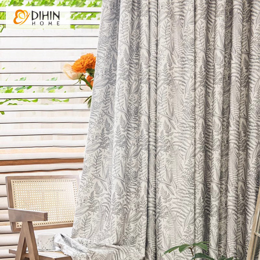 DIHINHOME Home Textile Pastoral Curtain DIHIN HOME Cotton Linen Leaves Printed,Grommet Window Curtain for Living Room,Customzied Curtains