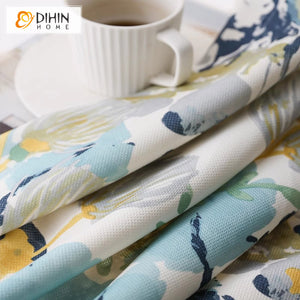 DIHINHOME Home Textile Pastoral Curtain DIHIN HOME Garden Abstract Flowers Printed,Grommet Window Curtain for Living Room,Customzied Curtains