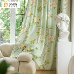 DIHINHOME Home Textile Pastoral Curtain DIHIN HOME Garden Green Flowers Printed,Grommet Window Curtain for Living Room,52x63-inch,1 Panel