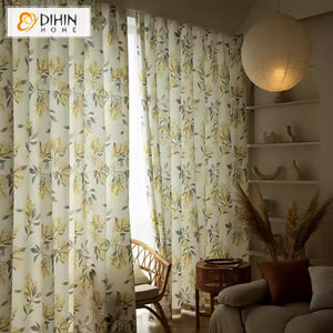 DIHINHOME Home Textile Pastoral Curtain DIHIN HOME Garden Yellow Flowers Printed,Blackout Grommet Window Curtain for Living Room,52x63-inch,1 Panel