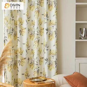 DIHINHOME Home Textile Pastoral Curtain DIHIN HOME Garden Yellow Flowers Printed,Blackout Grommet Window Curtain for Living Room,52x63-inch,1 Panel