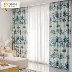 DIHINHOME Home Textile Pastoral Curtain DIHIN HOME Green Trees Printed,Blackout Grommet Window Curtain for Living Room ,52x63-inch,1 Panel