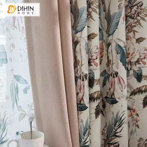 DIHINHOME Home Textile Pastoral Curtain DIHIN HOME Natural Flowers Printed,Blackout Grommet Window Curtain for Living Room ,52x63-inch,1 Panel