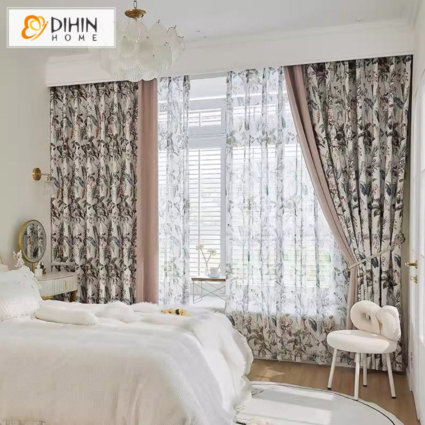 DIHINHOME Home Textile Pastoral Curtain DIHIN HOME Natural Flowers Printed,Blackout Grommet Window Curtain for Living Room ,52x63-inch,1 Panel