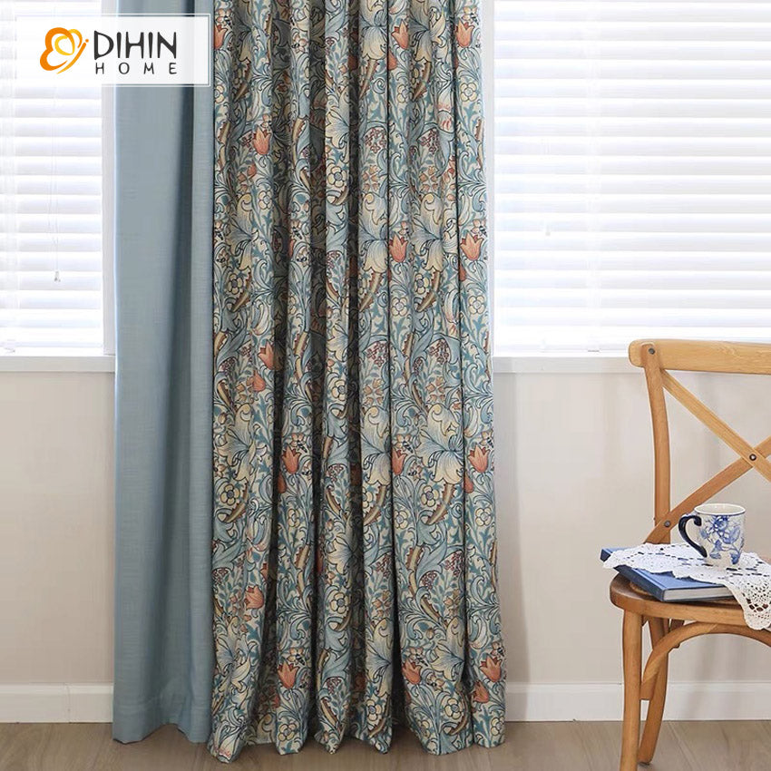 DIHINHOME Home Textile Pastoral Curtain DIHIN HOME Pastoral Abstract Flowers Printed,Blackout Grommet Window Curtain for Living Room ,52x63-inch,1 Panel