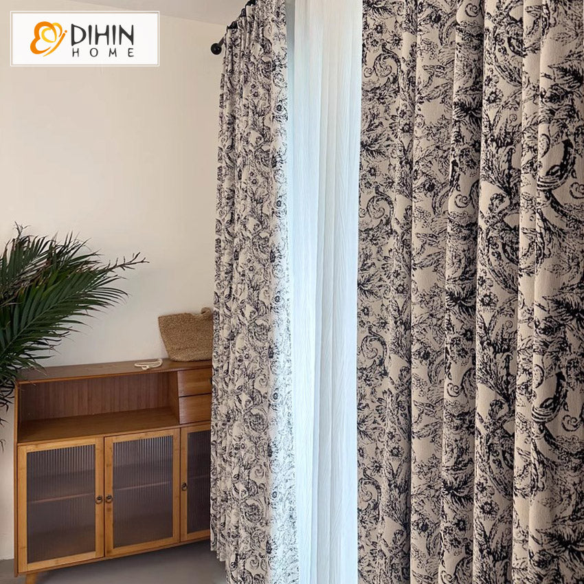 DIHINHOME Home Textile Pastoral Curtain DIHIN HOME Pastoral Abstract Jacquard,Grommet Window Curtain for Living Room,Customzied Curtains