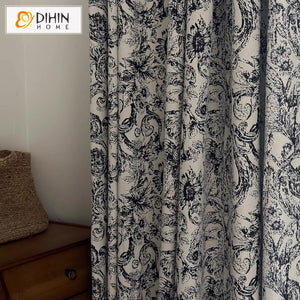 DIHINHOME Home Textile Pastoral Curtain DIHIN HOME Pastoral Abstract Jacquard,Grommet Window Curtain for Living Room,Customzied Curtains