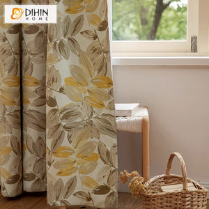 DIHINHOME Home Textile Pastoral Curtain DIHIN HOME Pastoral Abstract Leaves Printed,Grommet Window Curtain for Living Room,Customzied Curtains