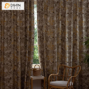 DIHINHOME Home Textile Pastoral Curtain DIHIN HOME Pastoral Abstract Leaves Printed,Grommet Window Curtain for Living Room,Customzied Curtains