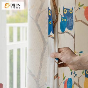 DIHINHOME Home Textile Pastoral Curtain DIHIN HOME Pastoral Bird Printed,Half Blackout Grommet Window Curtain for Living Room ,52x63-inch,1 Panel