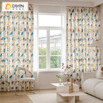 DIHINHOME Home Textile Pastoral Curtain DIHIN HOME Pastoral Bird Printed,Half Blackout Grommet Window Curtain for Living Room ,52x63-inch,1 Panel