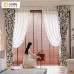 DIHINHOME Home Textile Pastoral Curtain DIHIN HOME Pastoral Black Leaves Printed,Blackout Grommet Window Curtain For Living Room ,52x63-inch,1  Panel