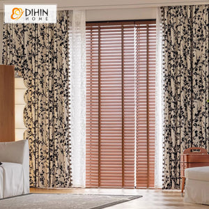 DIHINHOME Home Textile Pastoral Curtain DIHIN HOME Pastoral Black Leaves Printed,Blackout Grommet Window Curtain For Living Room ,52x63-inch,1  Panel