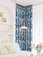 DIHINHOME Home Textile Pastoral Curtain DIHIN HOME Pastoral Blue Leaves Printed,Blackout Grommet Window Curtain for Living Room,52x63-inch,1 Panel