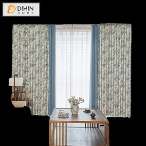 DIHINHOME Home Textile Pastoral Curtain DIHIN HOME Pastoral Blue Leaves Printed,Blackout Grommet Window Curtain for Living Room ,52x63-inch,1 Panel