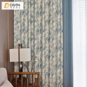 DIHINHOME Home Textile Pastoral Curtain DIHIN HOME Pastoral Blue Leaves Printed,Blackout Grommet Window Curtain for Living Room ,52x63-inch,1 Panel