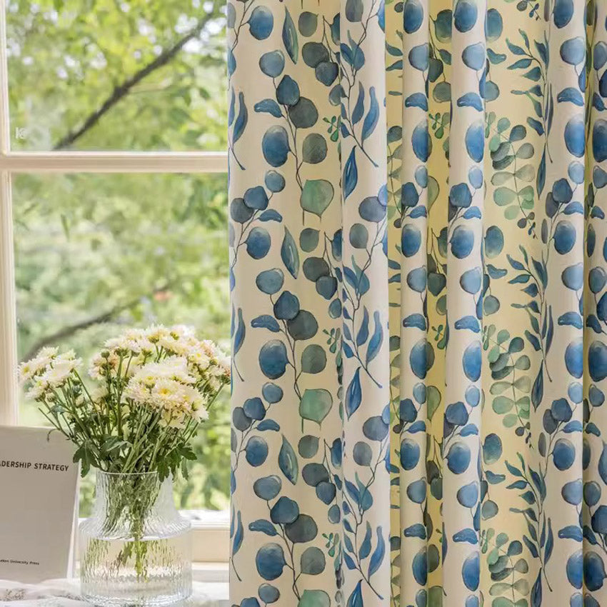 DIHINHOME Home Textile Pastoral Curtain DIHIN HOME Pastoral Blue Printed,Blackout Grommet Window Curtain for Living Room,52x63-inch,1 Panel