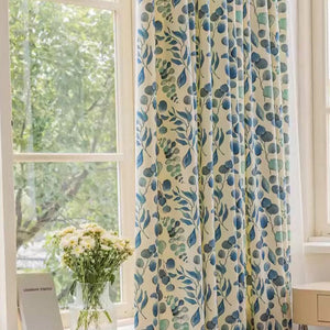DIHINHOME Home Textile Pastoral Curtain DIHIN HOME Pastoral Blue Printed,Blackout Grommet Window Curtain for Living Room,52x63-inch,1 Panel