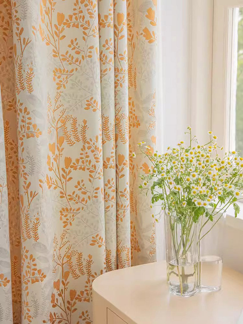 DIHINHOME Home Textile Pastoral Curtain DIHIN HOME Pastoral Flower and Leaves Jacquard,Blackout Grommet Window Curtain for Living Room,1 Panel