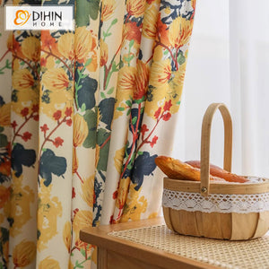 DIHINHOME Home Textile Pastoral Curtain DIHIN HOME Pastoral Flowers Printed,Grommet Window Curtain for Living Room,Customzied Curtains