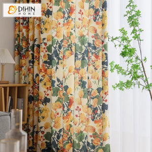 DIHINHOME Home Textile Pastoral Curtain DIHIN HOME Pastoral Flowers Printed,Grommet Window Curtain for Living Room,Customzied Curtains