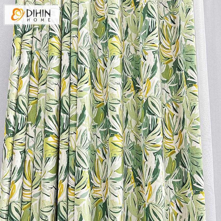 DIHINHOME Home Textile Pastoral Curtain DIHIN HOME Pastoral Green Color,Grommet Window Curtain for Living Room,52x63-inch,1 Panel